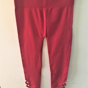 L/XL LATTICE-HEM TUMMY-CONTROL LEGGINGS